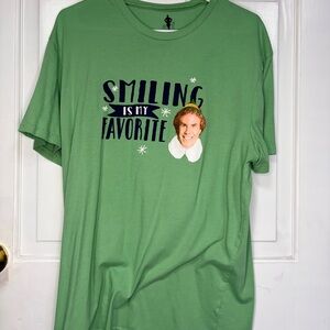 Green Will Ferrell Elf Christmas T-Shirt Size XL Smiling Is My Favorite